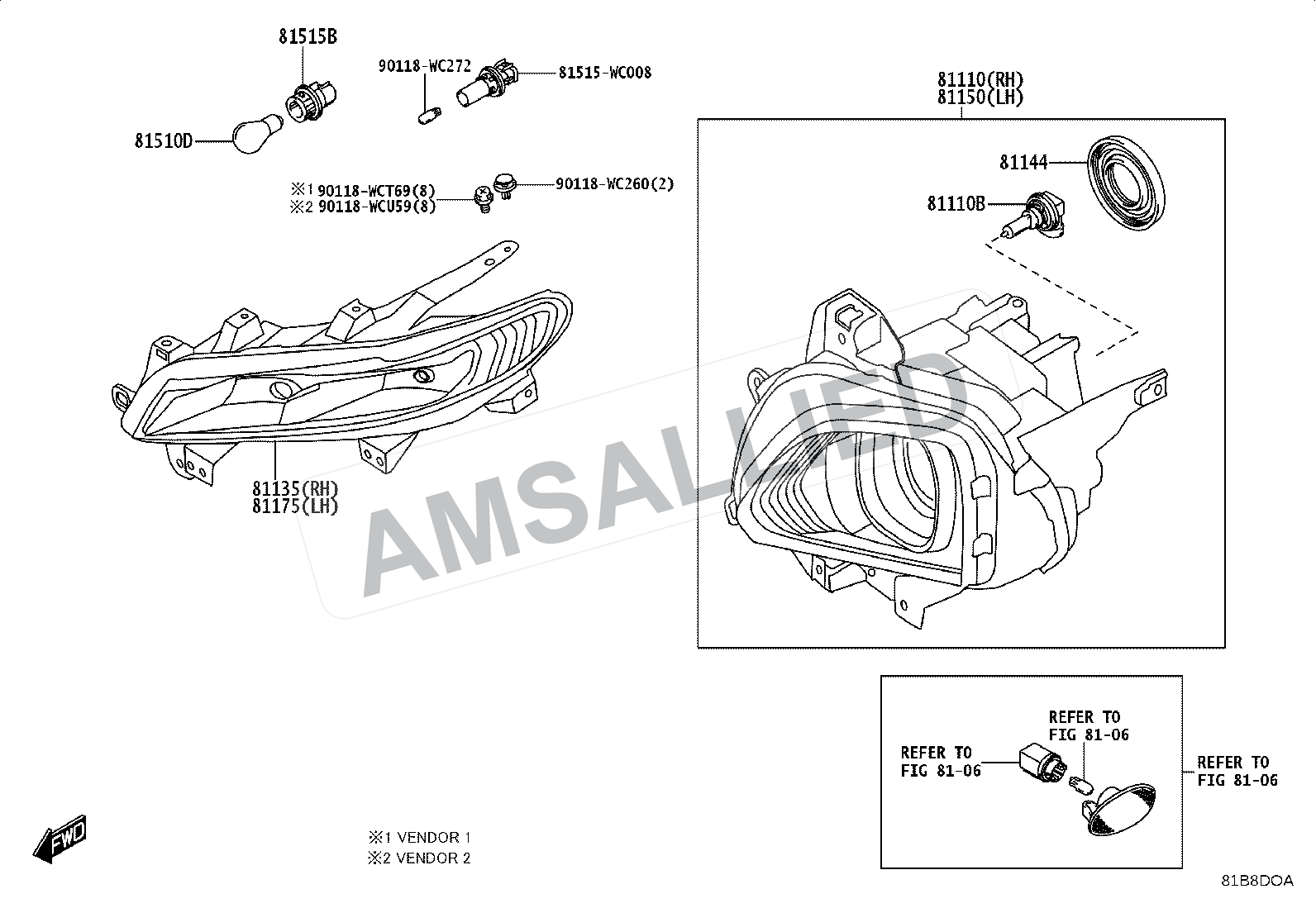 Toyota Taisor Headlamp exploded parts diagram, figure 8101