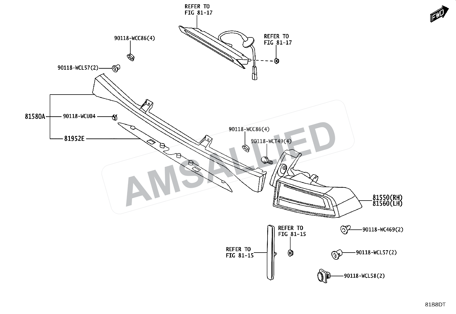 Toyota Taisor Rear Combination Lamp exploded parts diagram, figure 8111