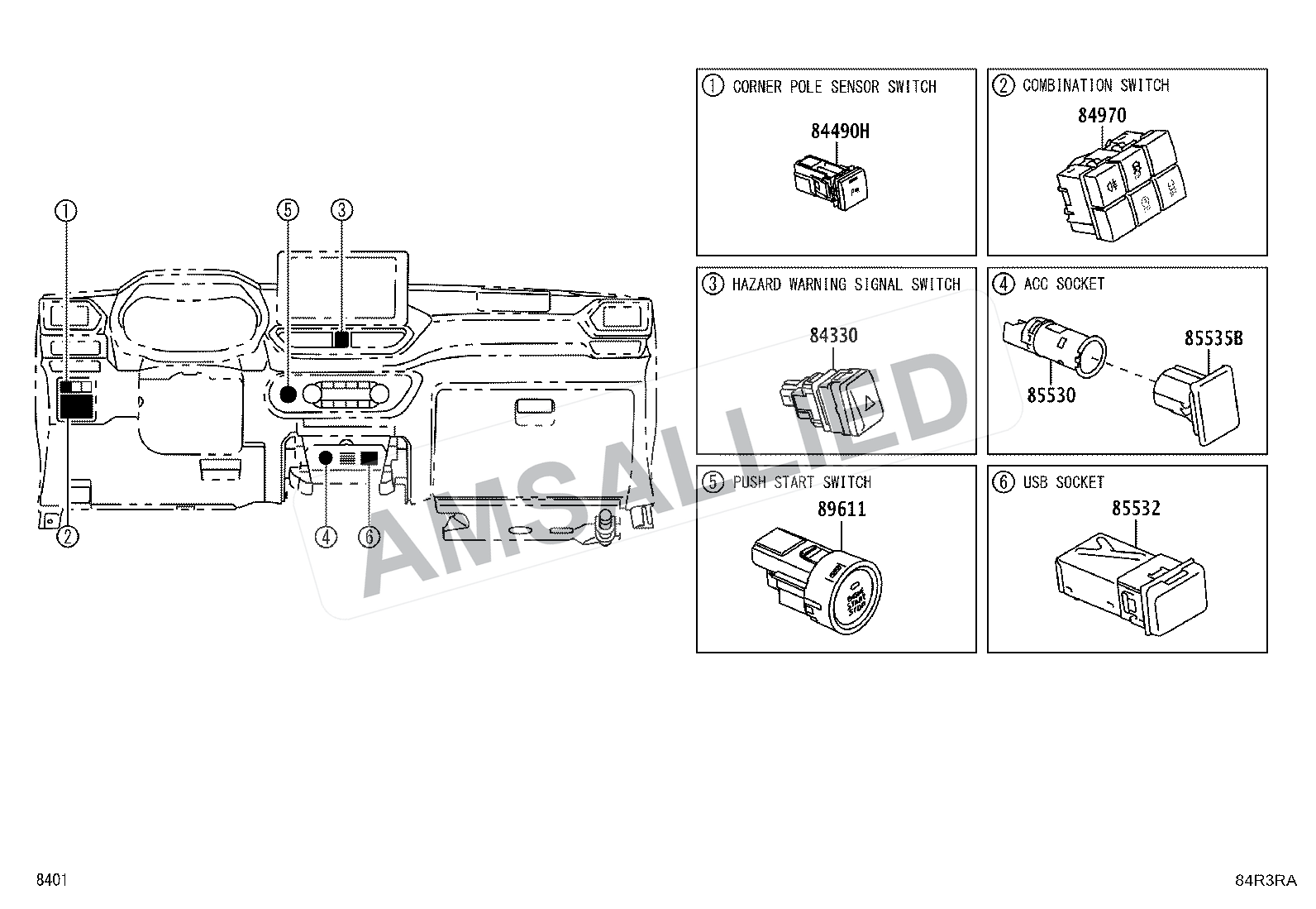 Toyota Taisor Switch & Relay & Computer exploded parts diagram, figure 8401