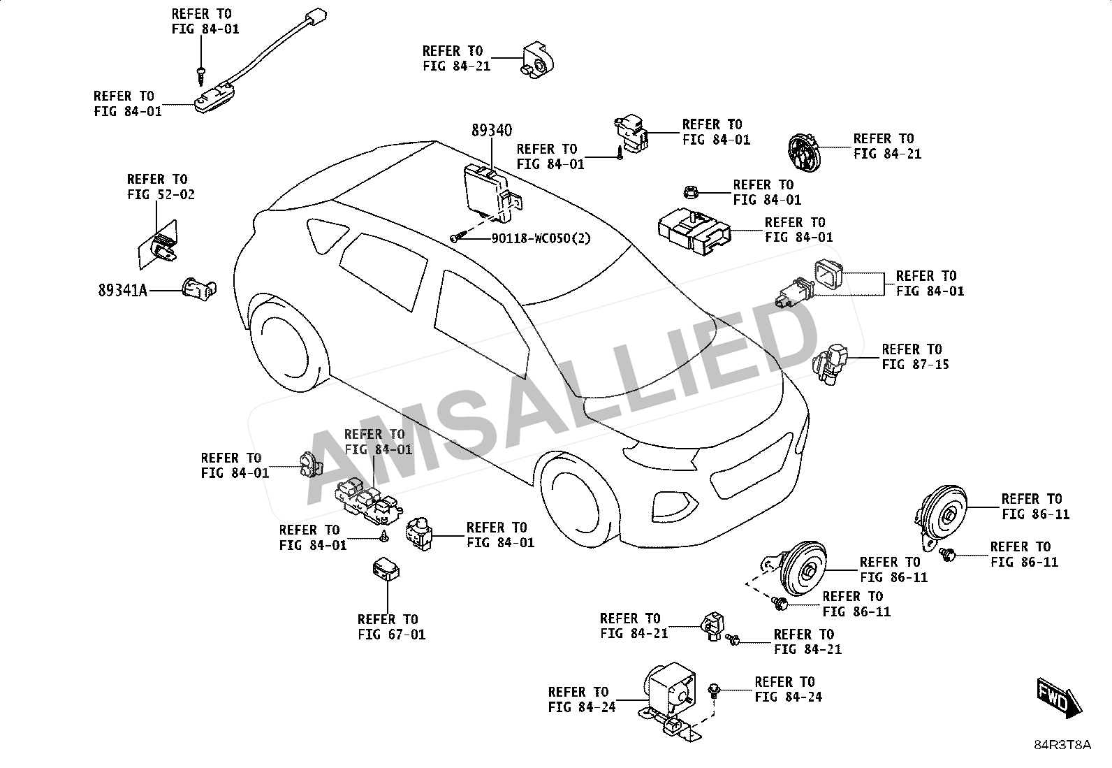 Toyota Taisor Clearance & Back Sonar exploded parts diagram, figure 8417