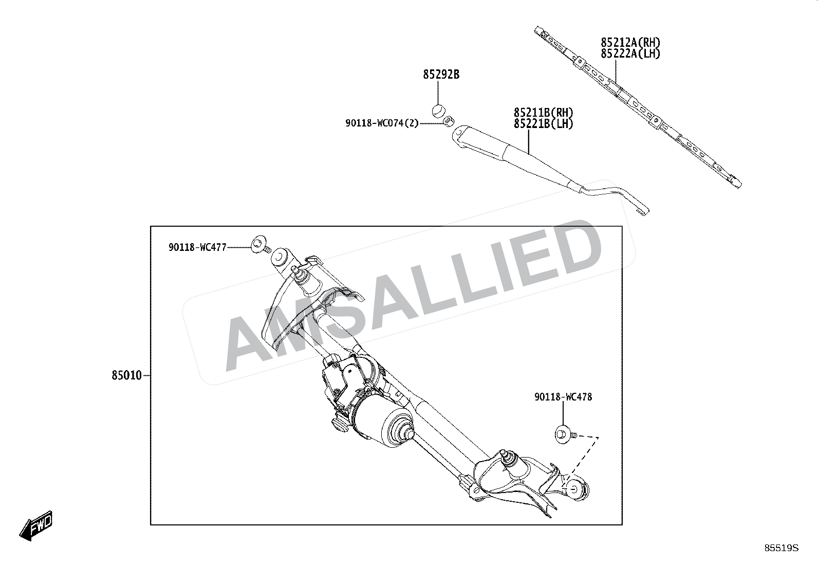 Toyota Taisor Windshield Wiper exploded parts diagram, figure 8501