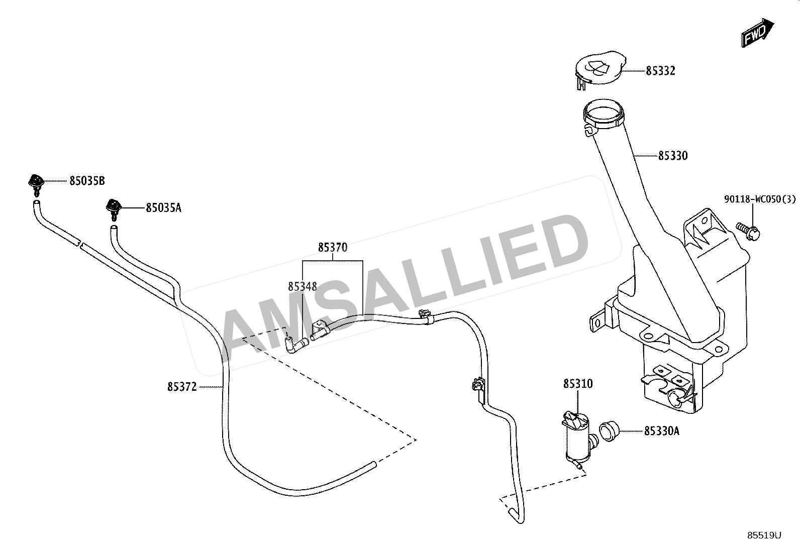 Toyota Taisor Windshield Washer exploded parts diagram, figure 8503