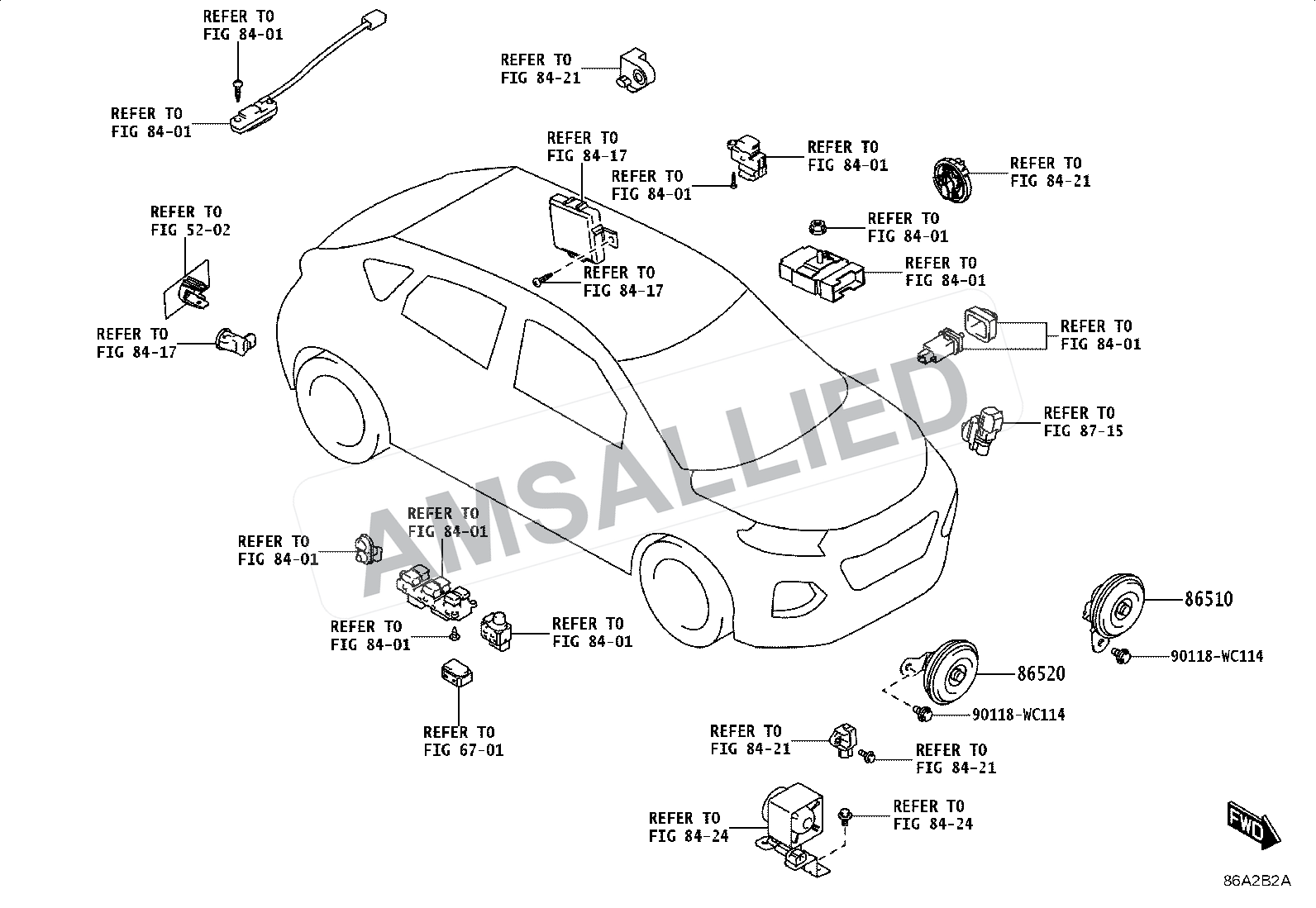 Toyota Taisor Horn exploded parts diagram, figure 8611