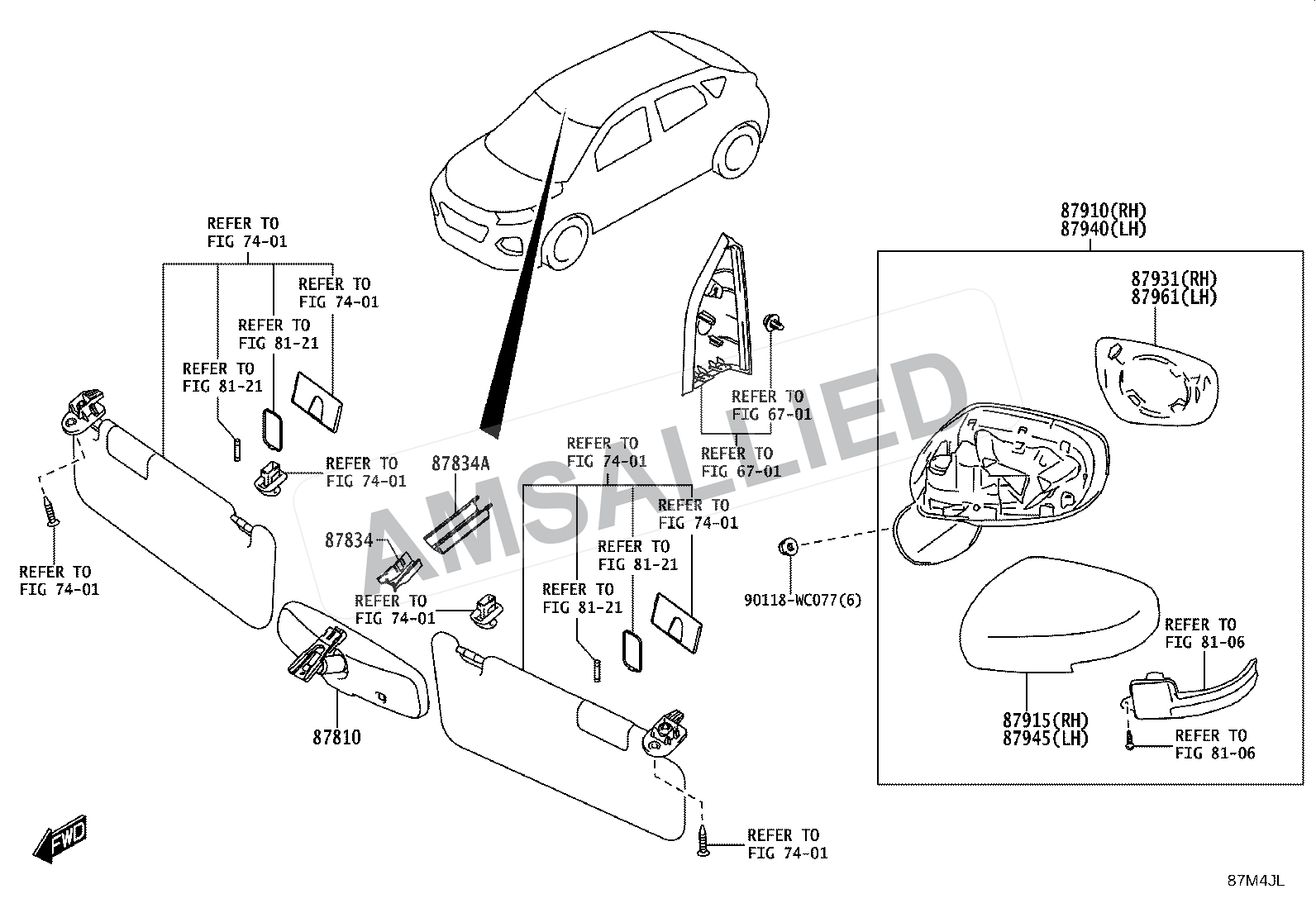 Toyota Taisor Mirror exploded parts diagram, figure 8701