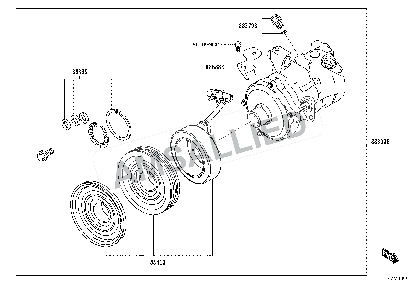 Toyota Taisor Heating & Air Conditioning - Compressor exploded parts diagram, figure 8719